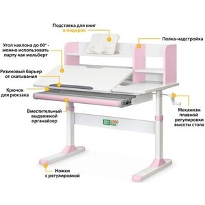 Детский стол ErgoKids TH-330 Pink столешница белая / накладки на ножках розовые (TH-330 W/PN) TH-330 W/PN TH-330 Pink столешница белая / накладки на ножках розовые (TH-330 W/PN) - фото 3