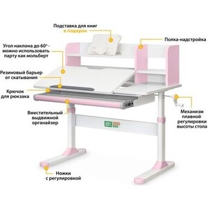 фото Детский стол ergokids th-330 pink столешница белая / накладки на ножках розовые (th-330 w/pn)