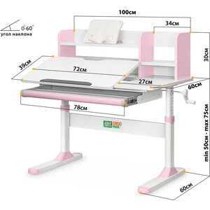 фото Детский стол ergokids th-330 pink столешница белая / накладки на ножках розовые (th-330 w/pn)