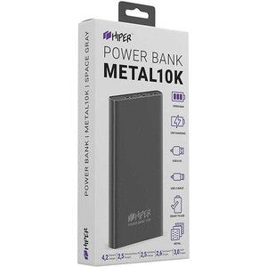 фото Мобильный аккумулятор hiper metal10k 10000mah 2.4a 2xusb темно-серый (metal 10k space gray)