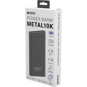 фото Мобильный аккумулятор hiper metal10k 10000mah 2.4a 2xusb темно-серый (metal 10k space gray)