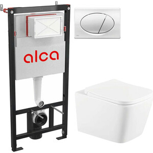 Комплект унитаза Selena Quadra с инсталляцией AlcaPlast, кнопка хром, сиденье микролифт (Q001WG/M71) насадка для унитаза alcaplast