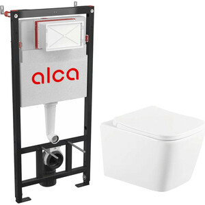 Комплект унитаза Selena Quadra с инсталляцией AlcaPlast, сиденье микролифт (Q001WG/AM101) насадка для унитаза alcaplast