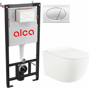 Комплект унитаза Selena Esfera с инсталляцией AlcaPlast, кнопка хром, сиденье микролифт (E001WG/M71) сиденье для унитаза alcaplast
