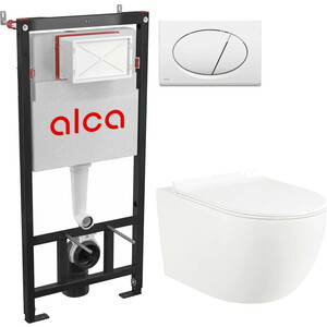 Комплект унитаза Selena Esfera с инсталляцией AlcaPlast, кнопка белая, сиденье микролифт (E001WG/M70) комплект унитаза selena circulo с инсталляцией alcaplast сиденье микролифт c001wg am101