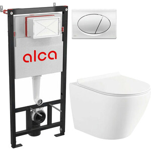 Комплект унитаза Selena Circulo с инсталляцией AlcaPlast, кнопка хром, сиденье микролифт (C001WG/M71) насадка для унитаза alcaplast