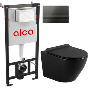 Комплект унитаза Selena Circulo с инсталляцией AlcaPlast, кнопка черная, сиденье микролифт, черный матовый (C001NM/M1718) сиденье для унитаза alcaplast