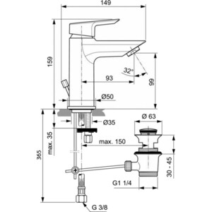 Смеситель для раковины Ideal Standard Tesi с донным клапаном, хром (A6557AA)