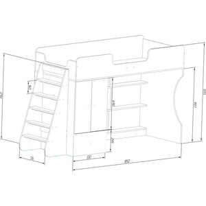 Кровать чердак со шкафом Капризун Капризун 11 (Р445-дуб млечный)