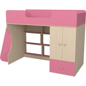 Кровать чердак со шкафом Капризун Капризун 10 (Р446-розовый)