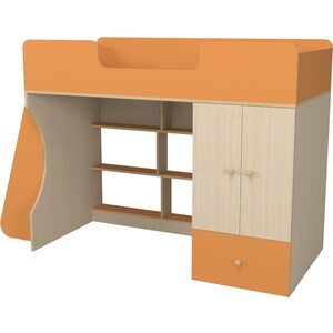 Кровать чердак со шкафом Капризун Капризун 10 (Р446-оранжевый) кровать чердак капризун р445 1 со шкафом белый