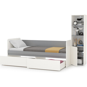 фото Модульная система для детской моби торонто 11.39 кровать + 13.13 шкаф комбинированный, цвет белый шагрень/стальной серый, 80х190