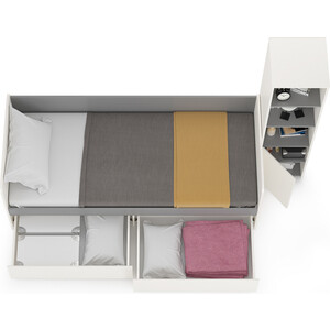 Модульная система для детской Моби Торонто 11.39 Кровать + 13.13 Шкаф комбинированный, цвет белый шагрень/стальной серый, 80х190