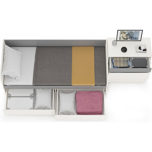 Модульная система для детской Моби Торонто 11.39 Кровать + 13.321 Комод, цвет белый шагрень/стальной серый, 80х190