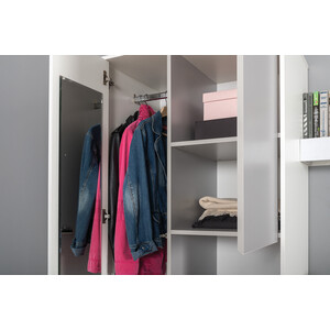 Модульная система для детской Моби Торонто 11.39 Кровать + 13.333 Шкаф для одежды, цвет белый шагрень/стальной серый, 80х190