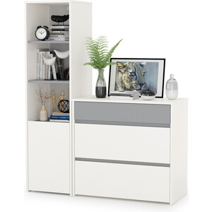 Модульная система для детской Моби Торонто 13.13 Шкаф комбинированный + 13.321 Комод, цвет белый шагрень/стальной серый комод нк мебель