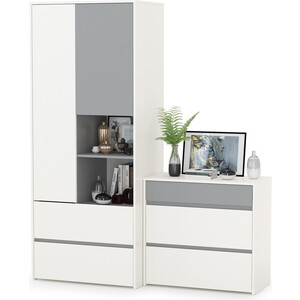 Модульная система для детской Моби Торонто 13.333 Шкаф для одежды + 13.321 Комод, цвет белый шагрень/стальной серый дополнительная секция для шкафа для одежды cobalt