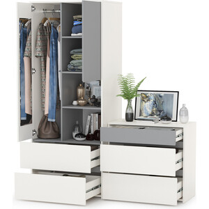 Модульная система для детской Моби Торонто 13.333 Шкаф для одежды + 13.321 Комод, цвет белый шагрень/стальной серый