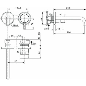 фото Смеситель для раковины ideal standard ceraline для механизма a1313nu, черный шелк (a6938xg)