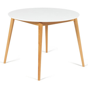 TetChair Стол круглый раскладной обеденный Bosco (Боско) основание бук, столешница мдф 100x75x100+30 см, белый + натуральный (бук) мебелик стол обеденный массив решетка снег