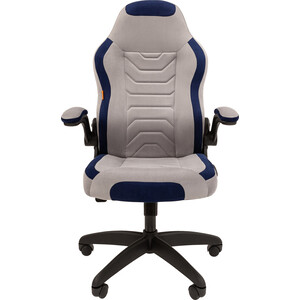 Кресло Chairman game 50 серый/синий велюр Т53/Т82 пластик черный (00-07115872)