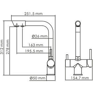 Смеситель для кухни Wasserkraft с подключением фильтра, хром (A8317)
