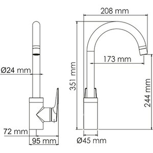 Смеситель для кухни Wasserkraft Wiese оружейная сталь (8407)