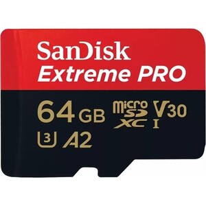 Карта памяти Sandisk Extreme Pro microSD UHS I Card 64GB for 4K Video on Smartphones, Action Cams & Drones 200MB/s Read, 90MB/s Write карта памяти oltramax microsd 8 гб sdhc класс 4 с адаптером sd