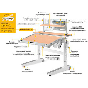 фото Детский стол mealux ergowood - m multicolor + полка bd p-18 mg (bd-800 mg/mc energy + bd p-18 mg) столешница клен/накладки на ножках серые