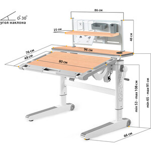 фото Детский стол mealux ergowood - m multicolor + полка bd p-18 mg (bd-800 mg/mc energy + bd p-18 mg) столешница клен/накладки на ножках серые