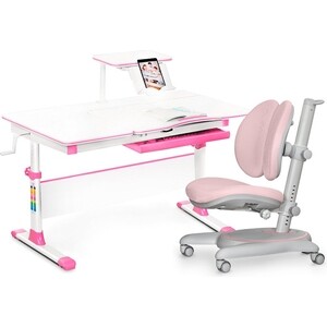 фото Комплект mealux evo evo-40 lite pn (evo-40 lite pn + y-510 kp) /(стол+полка+кресло+чехол) белая столешница пластик розовый