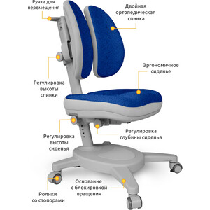 Комплект Mealux Winnipeg Multicolor BL (BD-630 MG + BL + кресло Y-115 DBG) (стол + кресло) столешница белый дуб, накладки голубые и серые