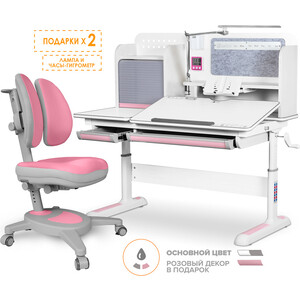 фото Комплект mealux winnipeg multicolor pn (bd-630 wg + pn + кресло y-115 dpg) (стол + кресло) столешница белая, накладки розовые и серые