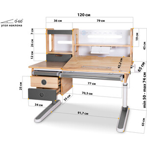 фото Комплект mealux парта oxford wood max bl + кресло ergoback kbl (bd-920 wood max bl + y-1020 kbl) столешница дерево, накладки синие