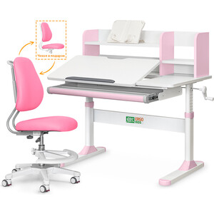 фото Комплект ergokids парта th-330 pink + кресло y-507 kp (th-330 w/pn + y-507 kp) столешница белая, накладки на ножках розовые