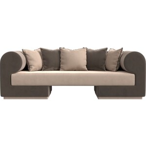 Прямой диван Лига Диванов Кипр велюр бежевый/коричневый диван кровать угловой сильва угловой версаль ск модель 008 альма 35 slv101911