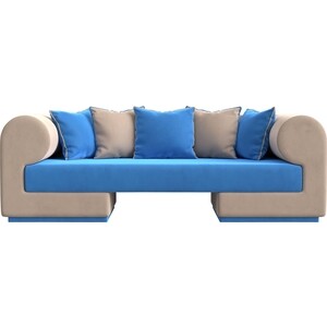 Прямой диван Лига Диванов Кипр велюр голубой/бежевый прямой диван артмебель зиммер велюр голубой