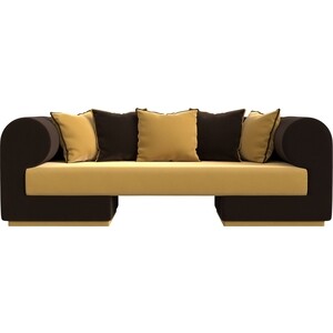 Прямой диван Лига Диванов Кипр микровельвет желтый/коричневый прямой диван артмебель эллиот микровельвет желтый коричневый