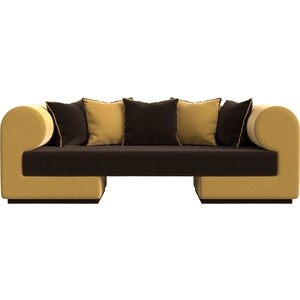 Прямой диван Лига Диванов Кипр микровельвет коричневый/желтый прямой диван лига диванов лиссабон микровельвет желтый