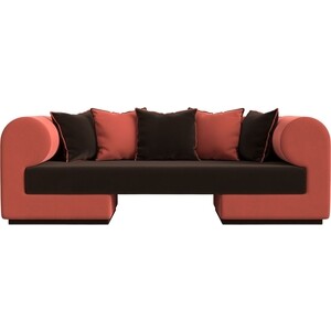 Прямой диван Лига Диванов Кипр микровельвет коричневый/коралловый кресло лига диванов кресло кипр микровельвет коралловый коричневый