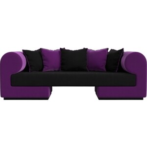 Прямой диван Лига Диванов Кипр микровельвет черный/фиолетовый прямой диван лига диванов порту микровельвет фиолетовый