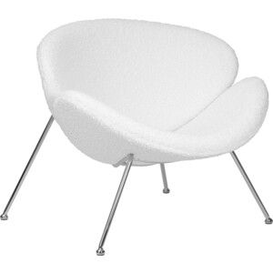 Кресло дизайнерское Dobrin EMILY LMO-72 белый (букле) ткань , хромированная сталь пуф 36x40x36 см букле белый