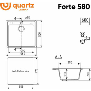 фото Кухонная мойка ulgran quartz forte 580-09, асфальт