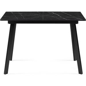 Деревянный стол Woodville Агни 110(140)х68х76 мрамор черный / черный матовый