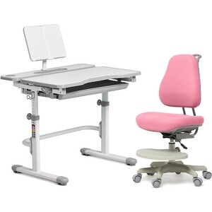 FunDesk Комплект парта Freesia grey + кресло Paeonia pink