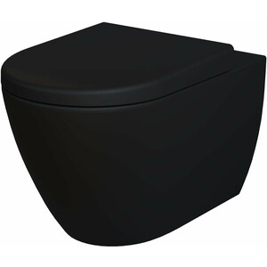 Унитаз подвесной безободковый Ambassador Queen с толстым сиденьем-микролифт, матовый черный (113T20201R, 112T20201)