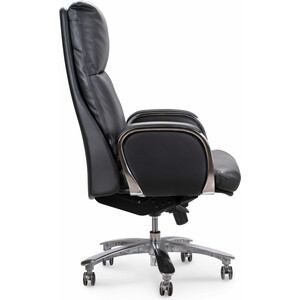 фото Офисное кресло norden сенат ys1815a-black черная кожа / синхромеханизм / алюминиевая крестовина и подлокотники
