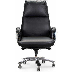 фото Офисное кресло norden сенат ys1815a-black черная кожа / синхромеханизм / алюминиевая крестовина и подлокотники