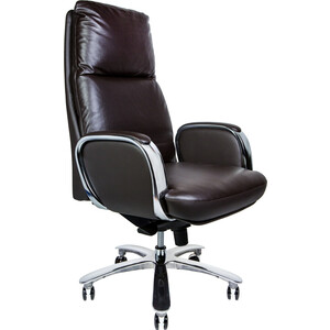 Офисное кресло NORDEN Сенат YS1815A-brown коричневая кожа / синхромеханизм / алюминиевая крестовина и подлокотники