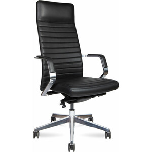 Офисное кресло NORDEN Сиена M A1811-1 black leather черная кожа/строчка/алюминевая база офисное кресло norden шопен fk 0005 a beige leather бежевая кожа алюминий крестовина
